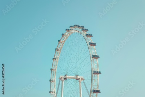 Experience the city from new heights with our Ferris wheel, set against a stunning blue sky backdrop.
