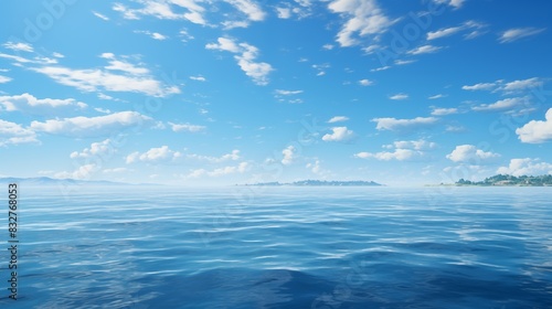 Calm Blue Sea Under a Clear Sky with Distant Horizon View