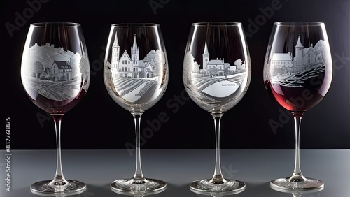 Elegant Wine Glasses with Engraved Vineyard Scenes