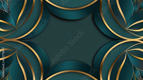 A green background with gold trim and a gold border