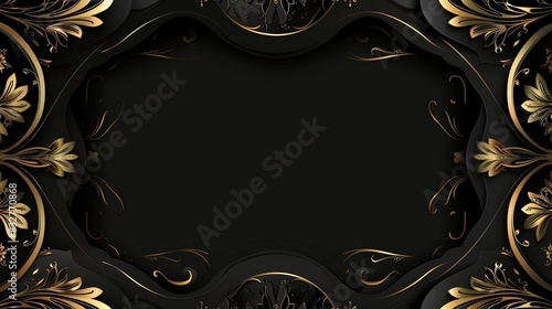 A black and gold framed background with a gold leaf design