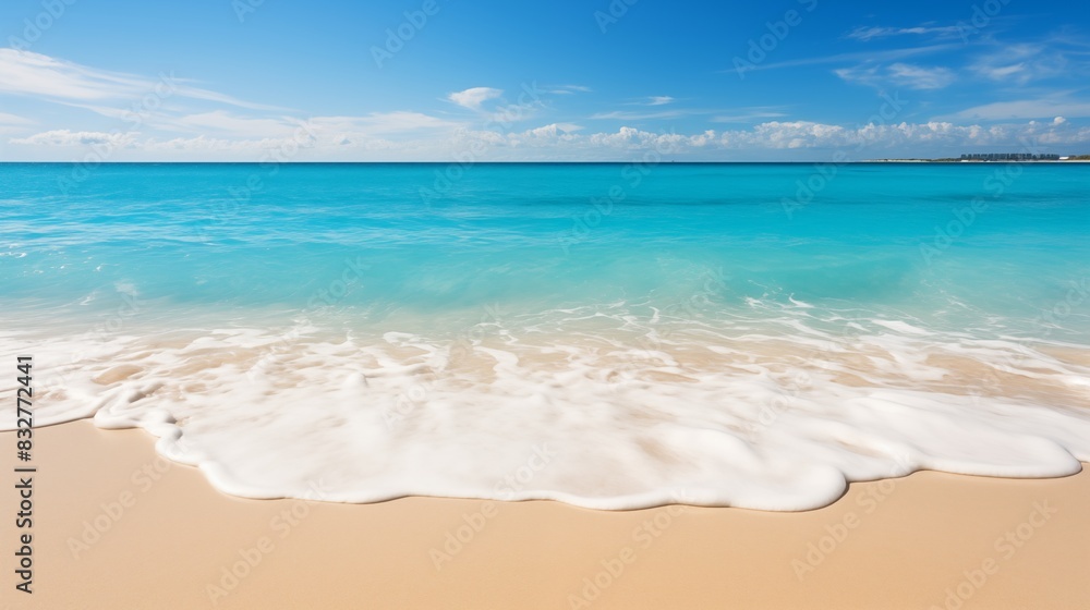 Breathtaking View of a Tranquil Sandy Beach and Clear Blue Ocean Waves