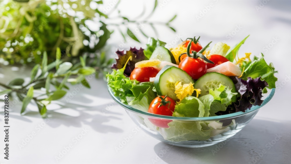 A bowl of a salad with tomatoes, cucumbers and lettuce, AI A bowl of a salad with tomatoes, cucumbers and lettuce, AI