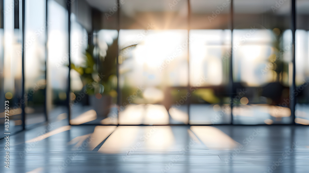Beautiful blurred background of a light modern office interior with panoramic windows and beautiful lighting. Beautiful blurred background of a light modern office interior with panoramic windows and beautiful lighting.