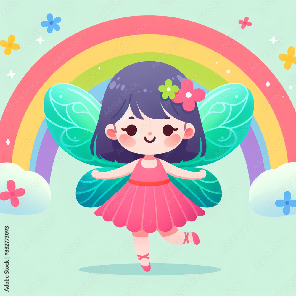 Illustration of A little fairy girl with rainbow wings. Illustration of A little fairy girl with rainbow wings.