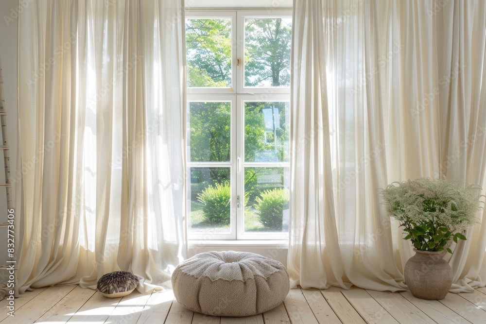 House Curtains. Window Curtain Adds Beautiful Decor to Stylish Living Room Interior House Curtains. Window Curtain Adds Beautiful Decor to Stylish Living Room Interior
