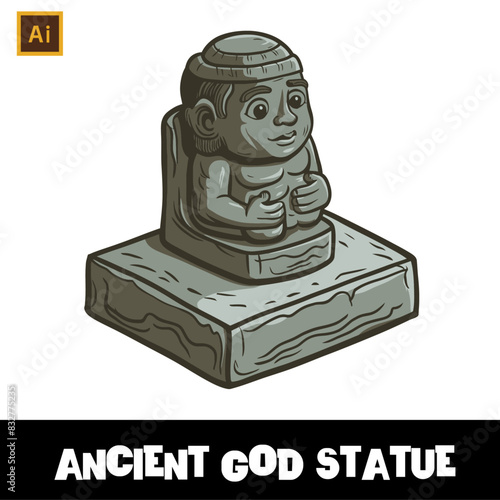 Ancient God Stone Statue Vector Illustration