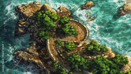  island Battlemap DnD,RPG Map for Dungeons and Dragons, Sea,game background, place for battle 