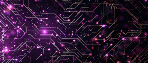 The image is a circuit board with pink and purple lights. photo