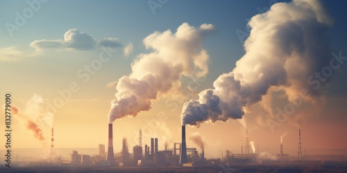 industrial enterprise clouds of smoke from chimneys Generative AI © Valentine