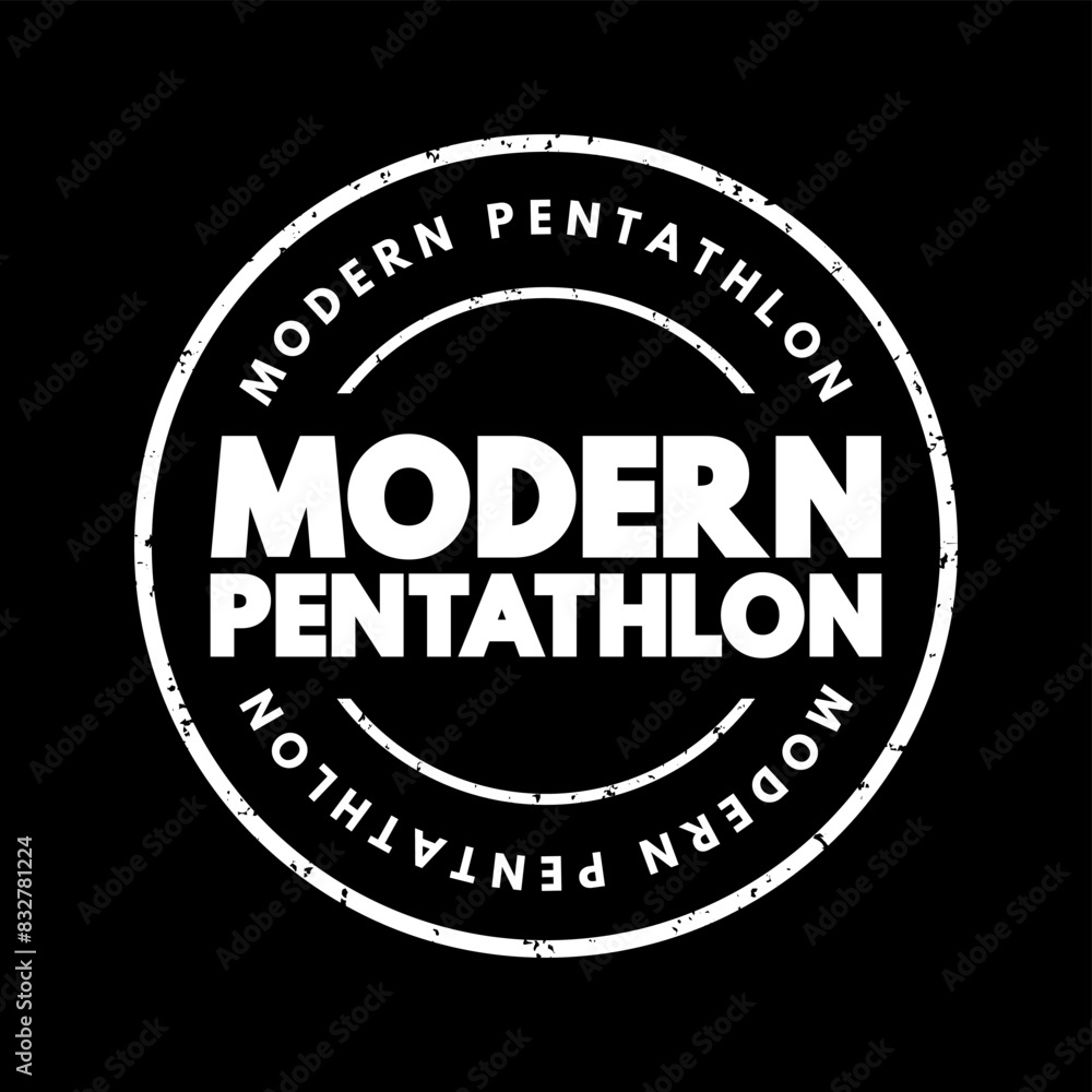 Fototapeta premium Modern pentathlon - Olympic sport that comprises five different events, text concept stamp