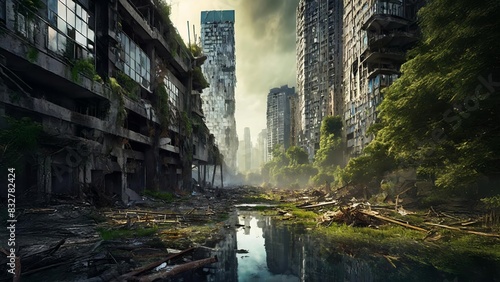 Apocalyptic landscape showing the collapsed state of a large city