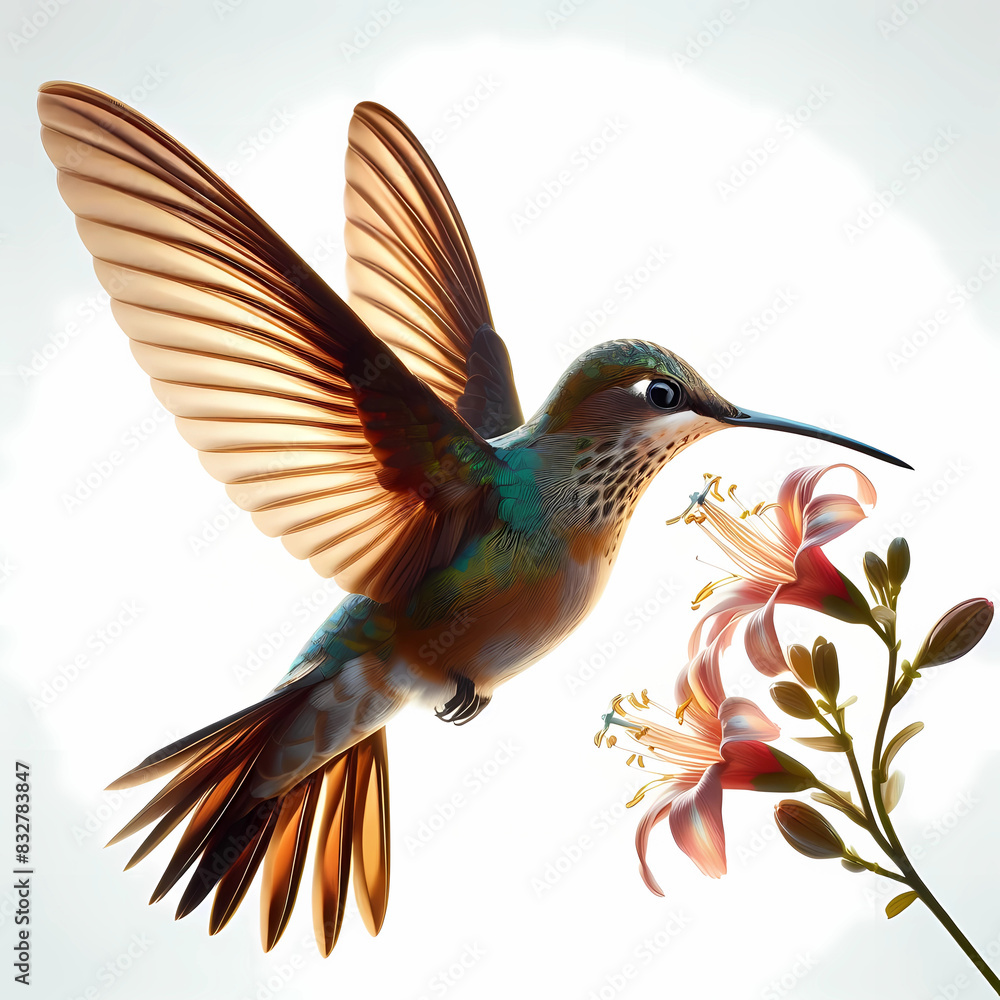 Obraz premium real life like natural hummingbird hovering over the flower