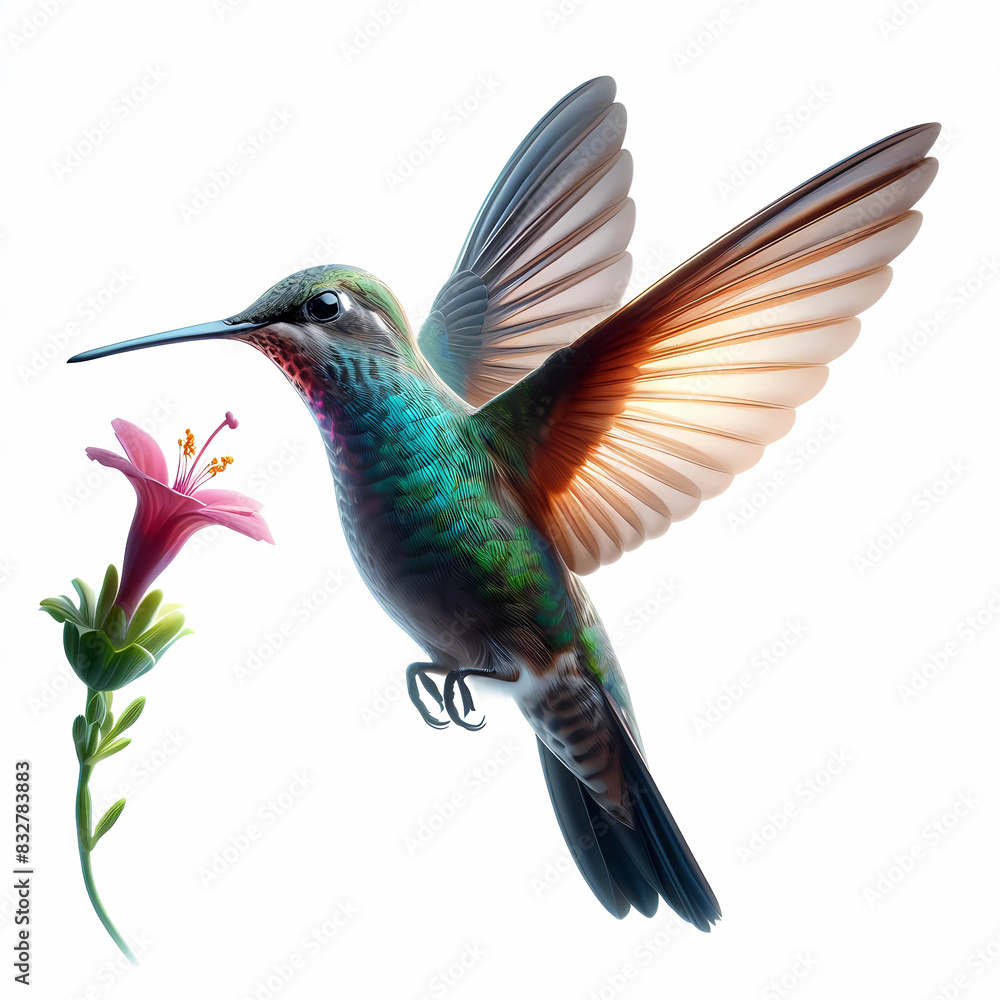 Fototapeta premium real life like natural hummingbird hovering over the flower