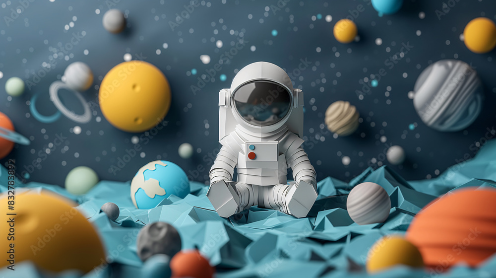 Astronaut surrounded by star and planets, 3D Paper illustration Astronaut surrounded by star and planets, 3D Paper illustration