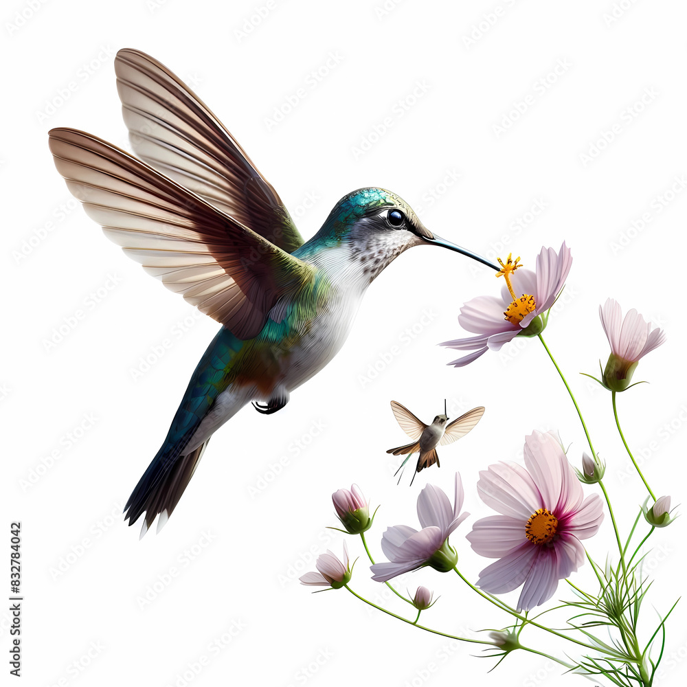Fototapeta premium real life like natural hummingbird hovering over the flower