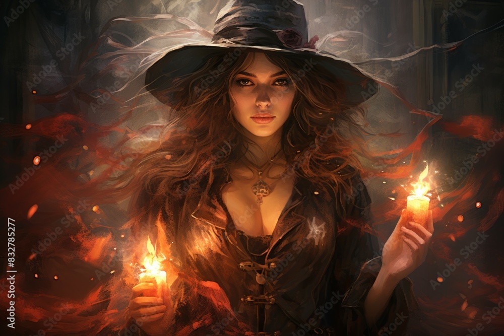 A mysterious and enigmatic sorceress, wielding ancient spells and communing with unseen forces. - Generative AI A mysterious and enigmatic sorceress, wielding ancient spells and communing with unseen forces. - Generative AI