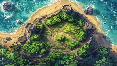 island Battlemap DnD RPG Map for Dungeons and Dragons  Sea game background  place for battle