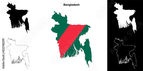 Bangladesh blank outline map set