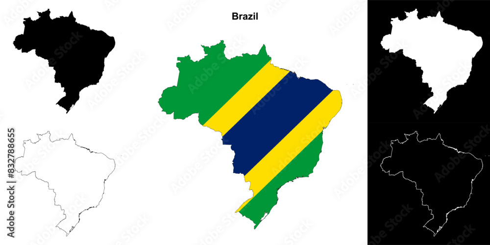 Obraz premium Brazil blank outline map set