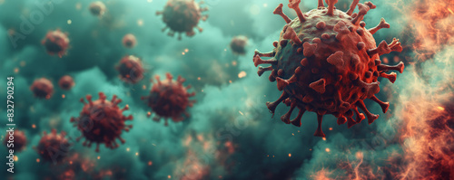 3D rendering of coronavirus particles photo