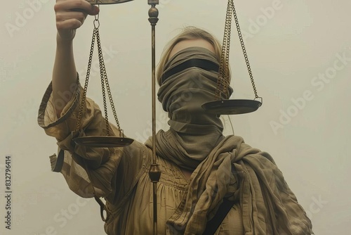 blindfolded lady justice holding scale symbolism of equality and impartiality in law concept photo