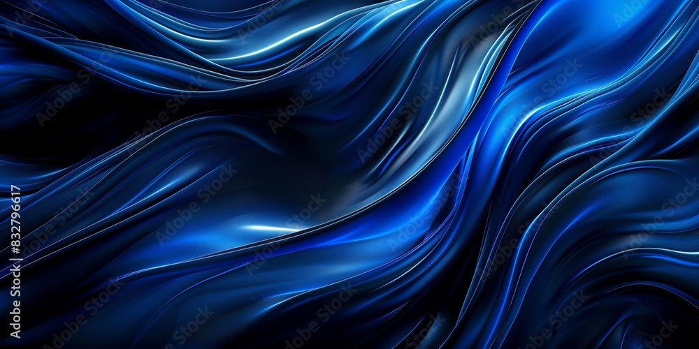  Blue abstract background with wavy lines and glowing elements on a dark blue background