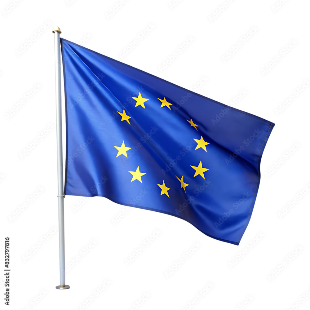 waving flag of european union on flagpole template for independence day waving flag of european union on flagpole template for independence day