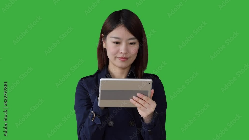 Lifestyle Portrait of Chinese Female Person against Green Background Lifestyle Portrait of Chinese Female Person against Green Background