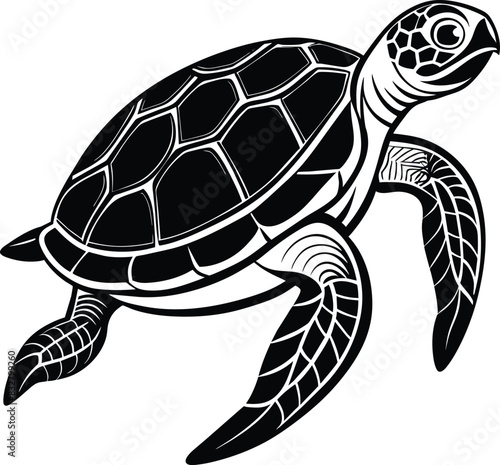 turtle illustration logo design, a black silhouette of a turtle isolated on a white background.