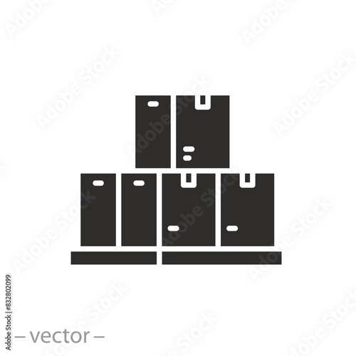 export cargo icon, wooden pallet with boxes, carton crates package, flat symbol on white background - vector illustration