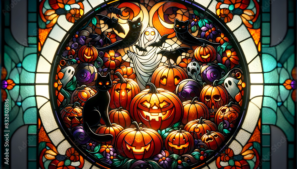 Stained glass picture of Halloween Stained glass picture of Halloween