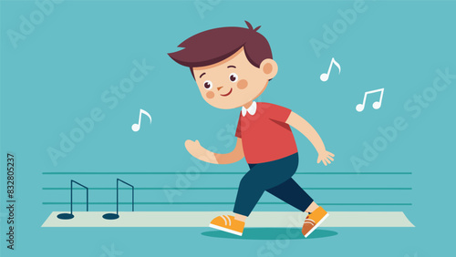 The youngest choir boy timidly taps his foot to keep the rhythm still getting used to the complex melodies and harmonies.. Vector illustration