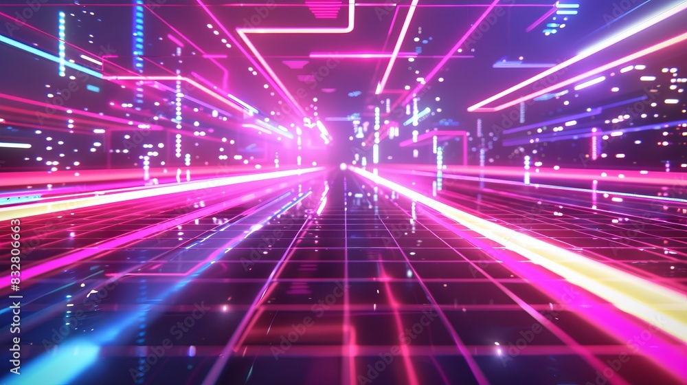 Retro 80s Abstract Background with Neon Colors and Futuristic Cityscape Retro 80s Abstract Background with Neon Colors and Futuristic Cityscape