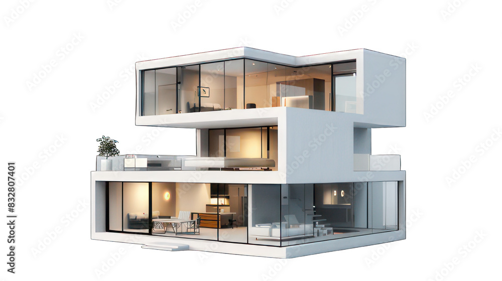 Modern cube appartement isolated on white created with Generative AI Modern cube appartement isolated on white created with Generative AI