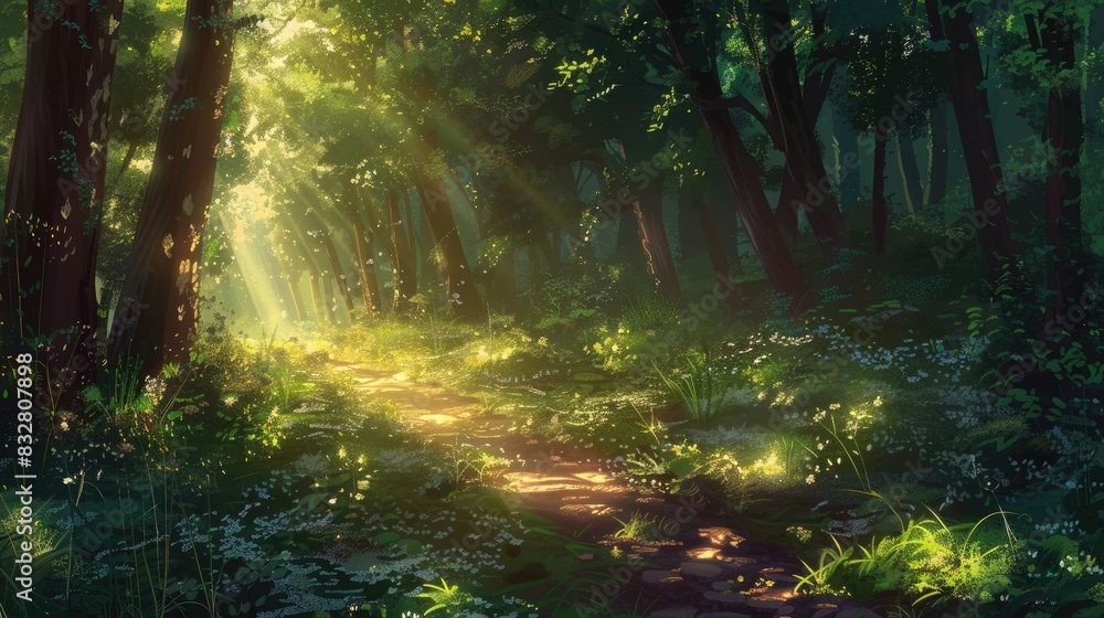 A sunlit forest pathway