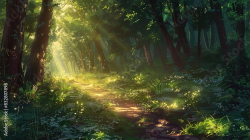 A sunlit forest pathway