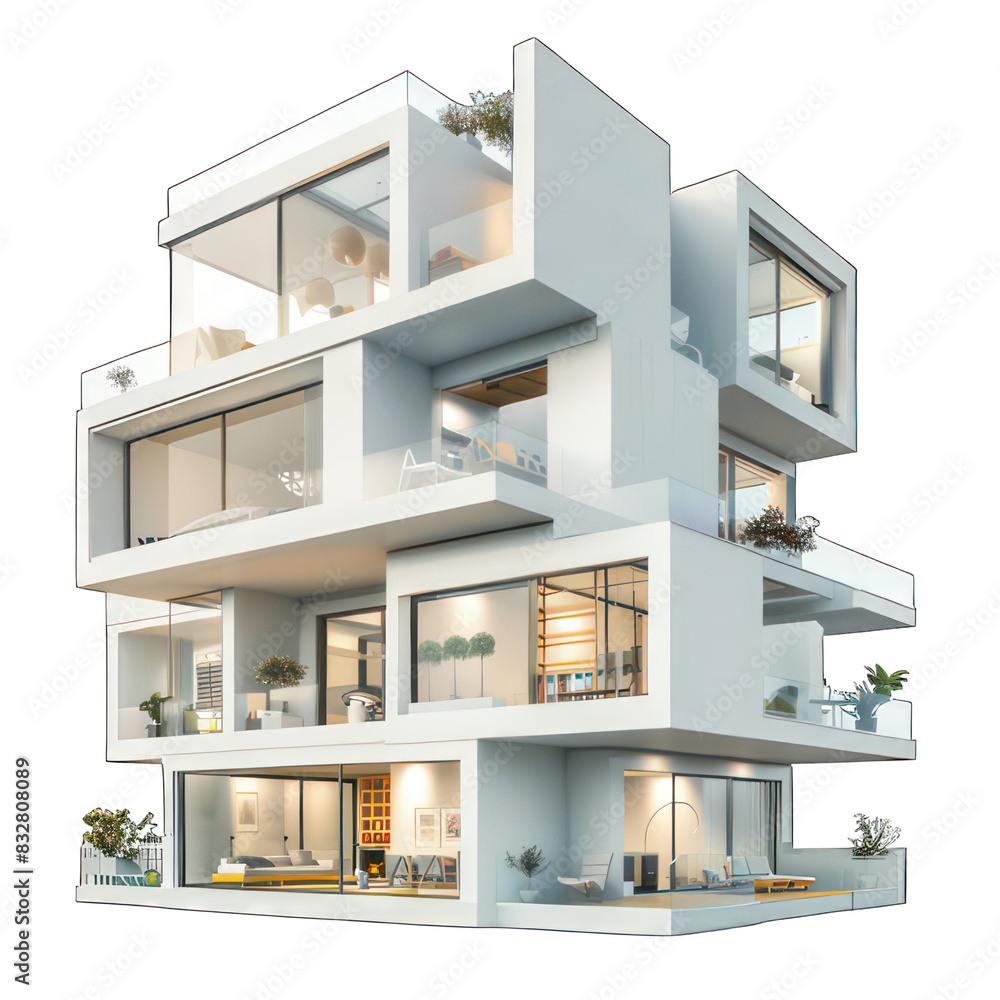 Modern cube appartement isolated on white created with Generative AI Modern cube appartement isolated on white created with Generative AI