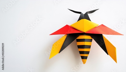 Animal concept origami isolated on white background of an Asian, northern, Japanese or giant hornet - Vespa mandarinia - the largest wasp in the world. with copy space, simple starter craft for kids photo