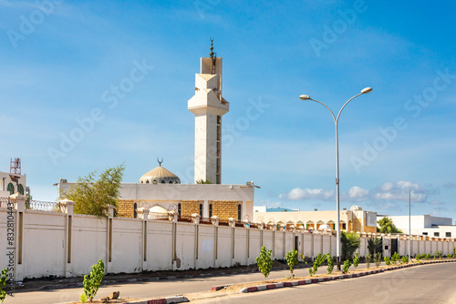 Saudi Institute Mosque with road in foreground, Djibouti city, Djibouti, Horn of Africa photo