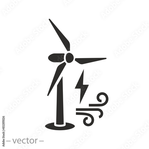 eco power generator icon, wind energy turbine, modern electric station, plant renewable, flat symbol on white background - vector illustration