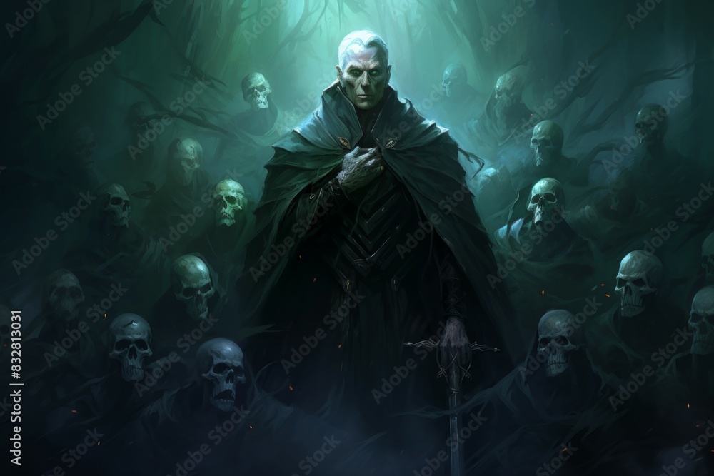 Fototapeta premium A powerful and fearsome necromancer, commanding legions of undead minions. - Generative AI