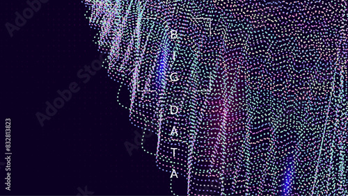Technolog Background. Science research: learning innovation. Visual flow of engineering and computing. 3D patterns of information particles. Ai Background.