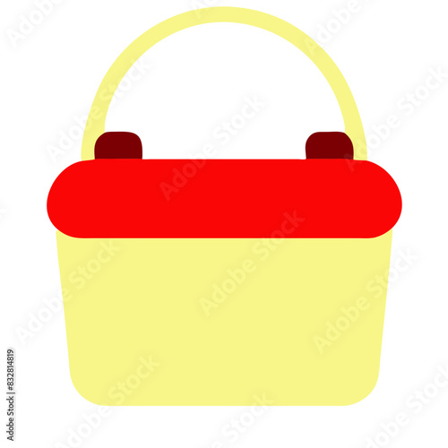 ed and yellow picnic basket with handles. photo