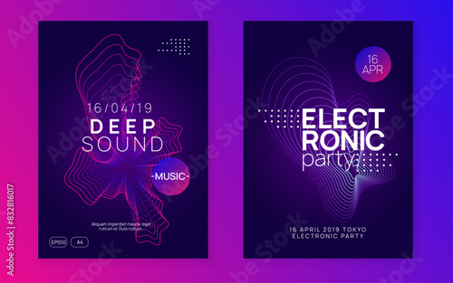 Dj Poster. Trance Cover. Green Discotheque Event. Nightclub Disco Invitation. Pink Party Background. Sound Festival Element. Techno Banner. Blue Dj Poster