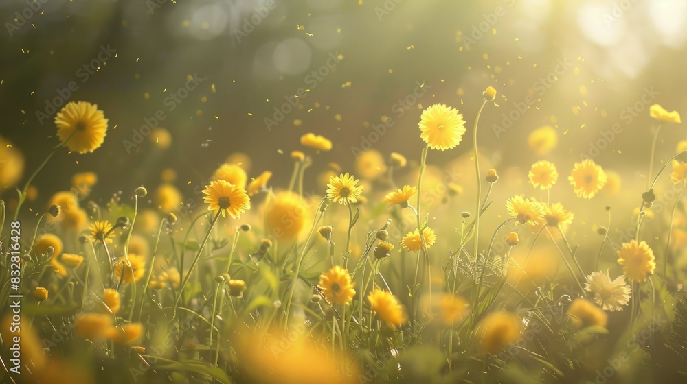 Fluffy yellow blossoms in a meadow