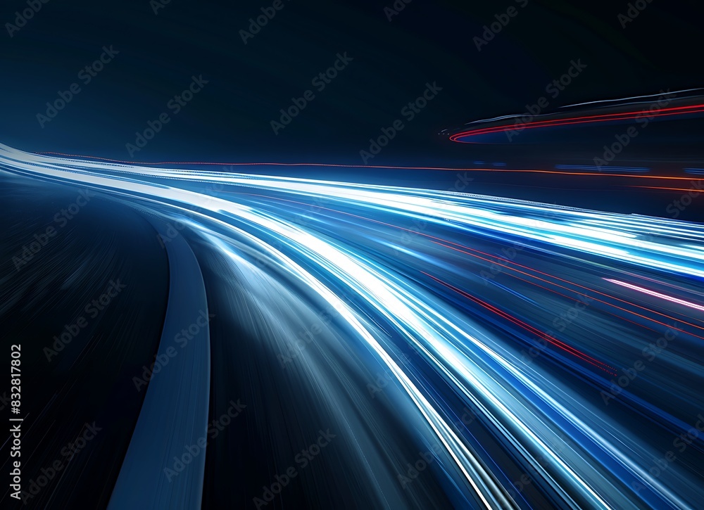 Car light trails on dark background, blue and white color scheme Car light trails on dark background, blue and white color scheme