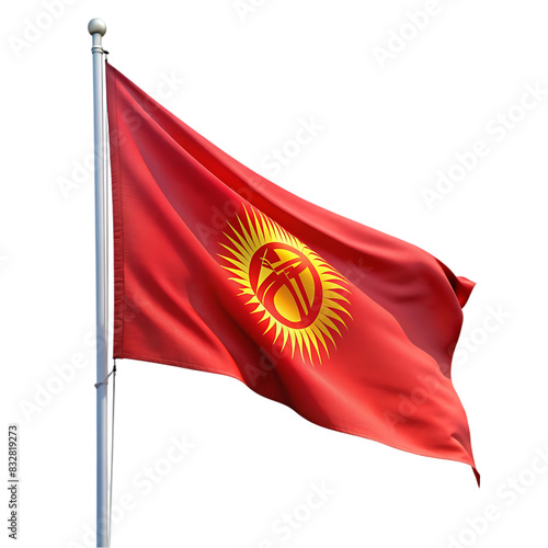 kyrgyzstan high quality flag in realistic 3d render photo