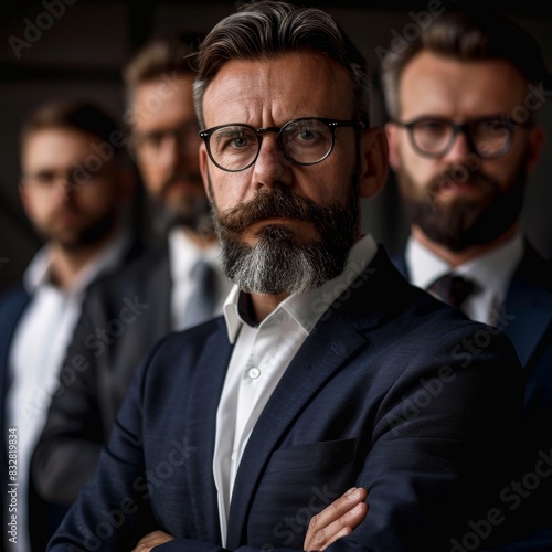 Group of male businessmen in suits. Group portrait of a professional business team