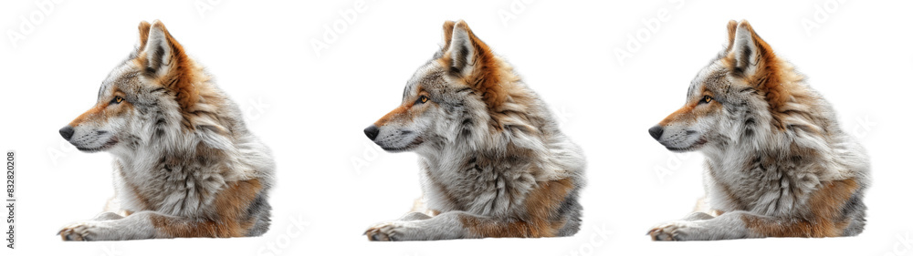 Three Different Images of a Wolf Sitting Down Three Different Images of a Wolf Sitting Down